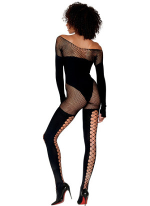 Bodystocking manches longues effet body et bas noir - DG0443BLK